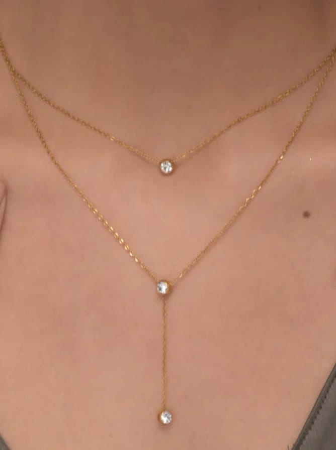 Customer photo review of Two Layered Solitaire Drop Necklace