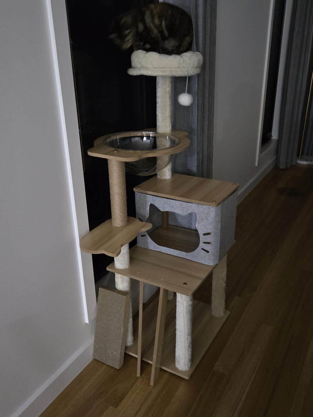 Customer photo review of Wooden Multi-level Cat Tree Tower 120cm