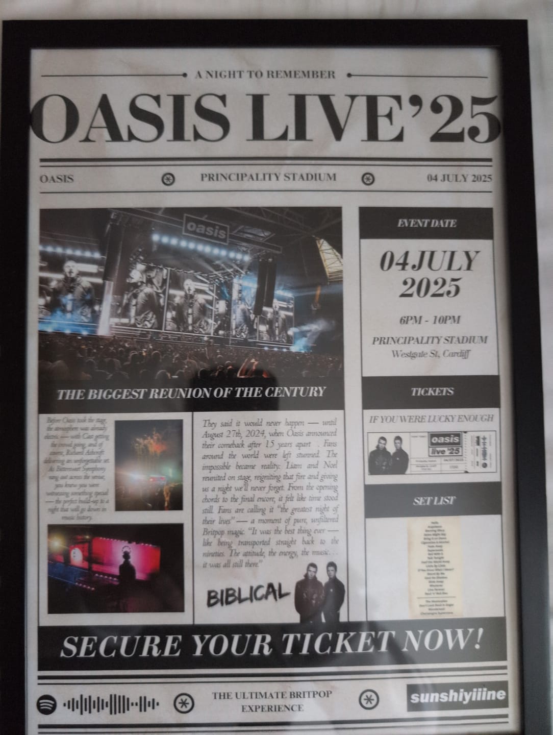 Customer photo review of Oasis Live'25 Personalised Newspaper Poster - Oasis Inspired Print