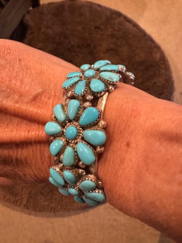 Customer photo review of Old Pawn Navajo Sterling Silver and Mixed Turquoise Daisy Cluster Cuff Bracelet, Signed MA /