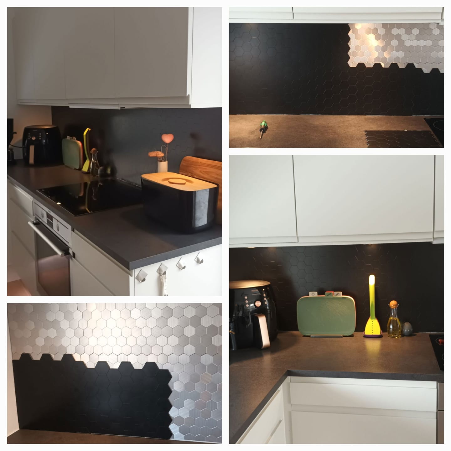 Customer photo review of Hexagon sort matt selvklebende veggfliser