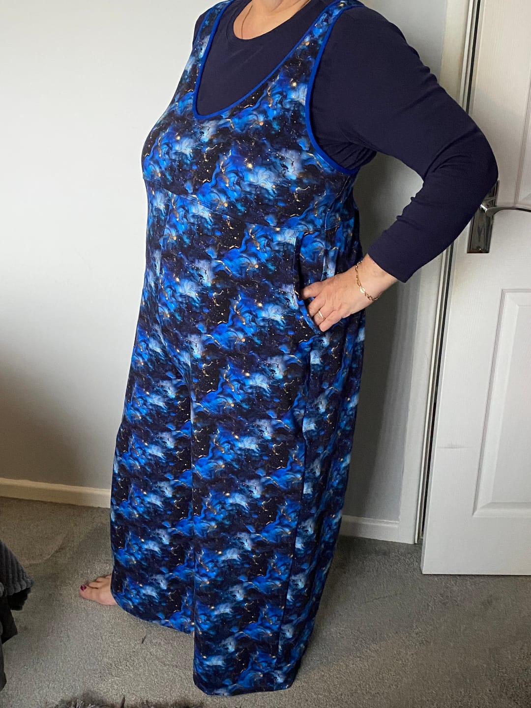 Customer photo review of Stardust Glow on Navy French Terry Fabric