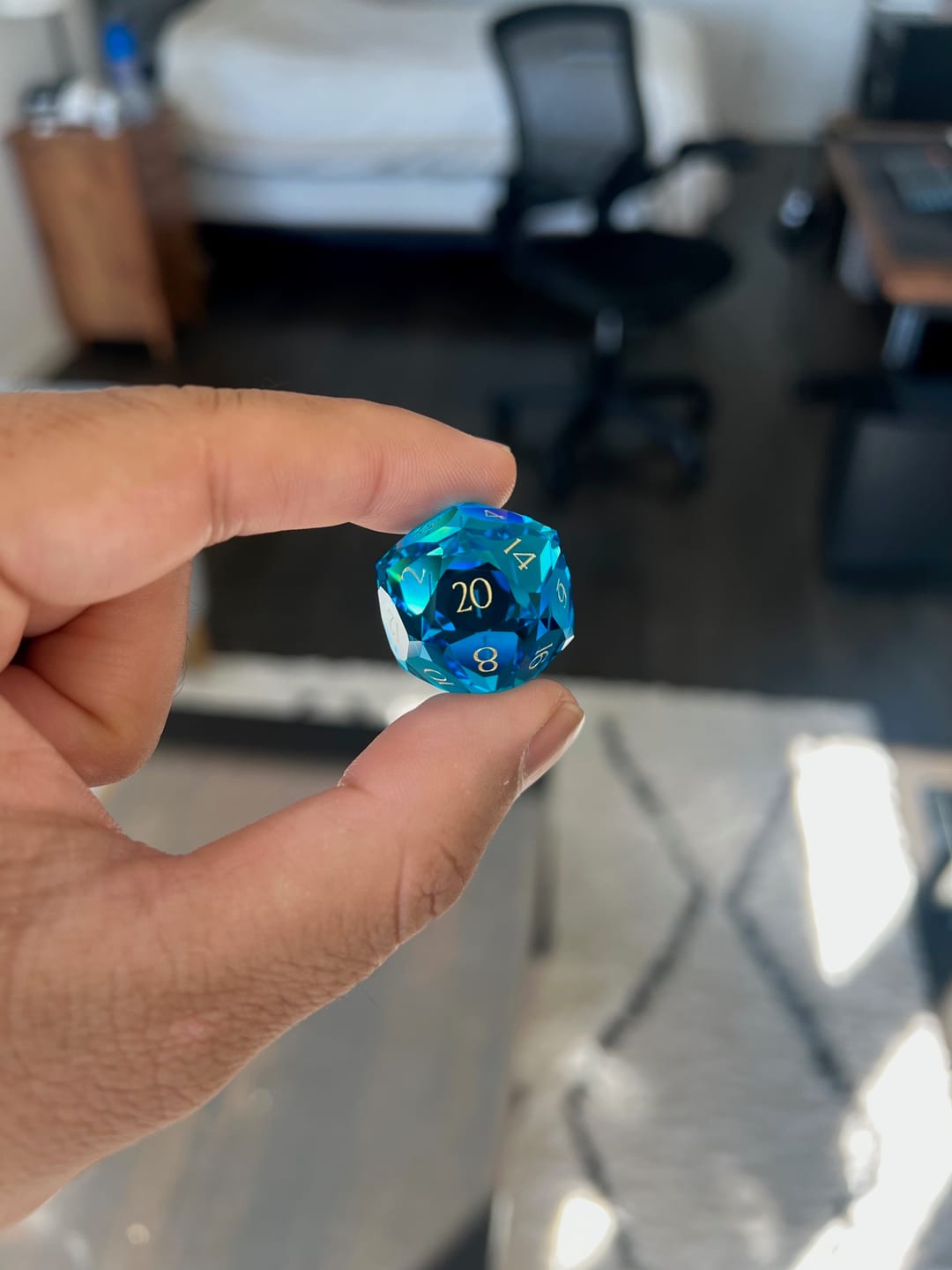 Customer photo review of URWizards D&D Multi-faceted Colorful Glass Engraved Dice Set