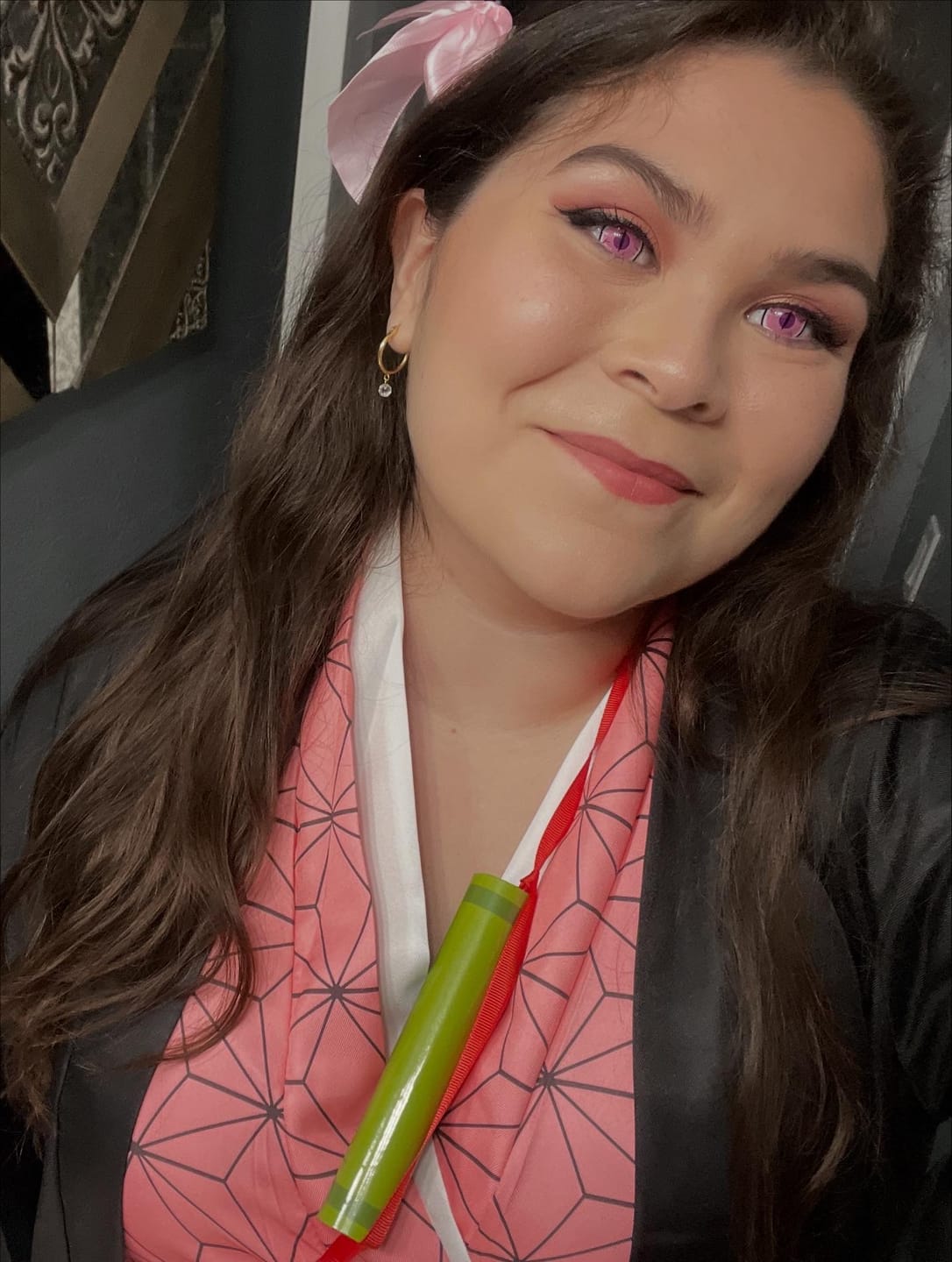 Customer photo review of Pink Nezuko Demon Eye Contacts