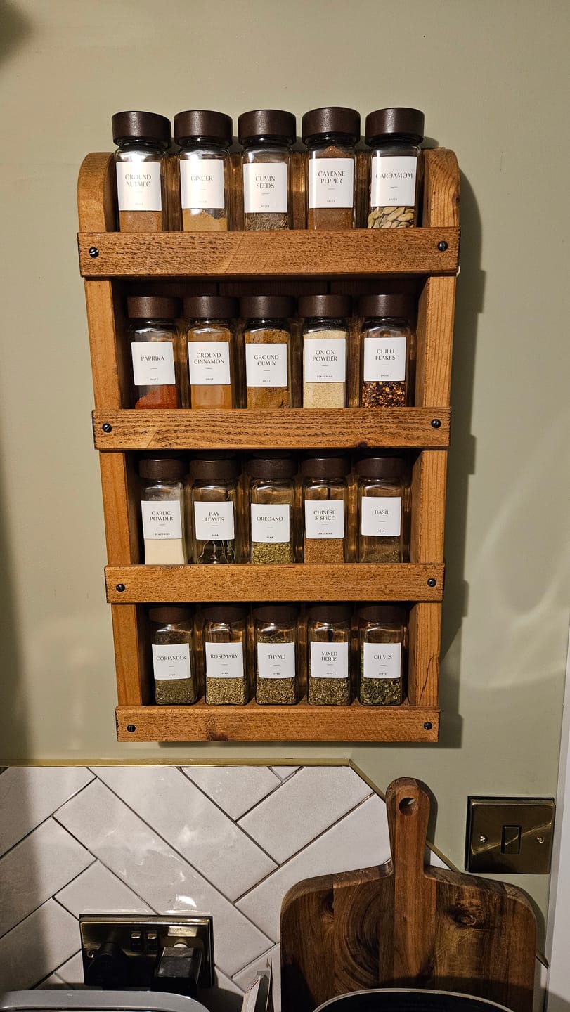 Customer photo review of Set of 12 120ML Glass Spice Jar with Acacia Lid