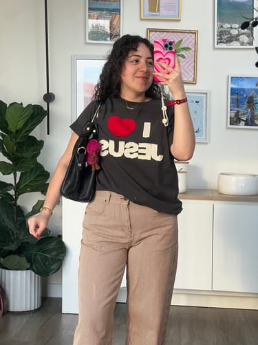 Customer photo review of I Love Jesus Stitched Premium Tee