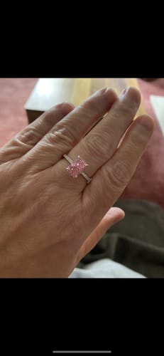 Customer photo review of Louily 3.3 Carat Simulated Diamond Pink Stone Radiant Cut Engagement Ring In Sterling Silver