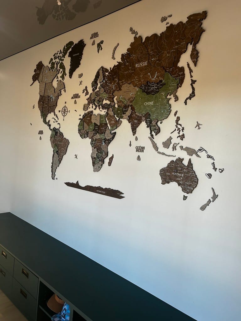 Customer photo review of 3D Wooden World Map Wall Decor -Rustic Style