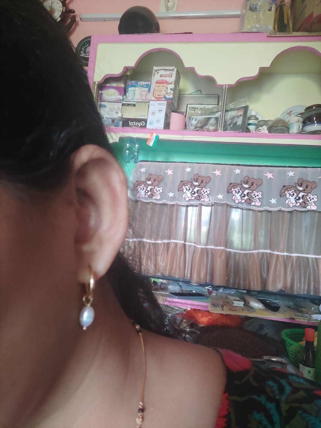 Customer photo review of Celestial Pearl Hoop Earrings