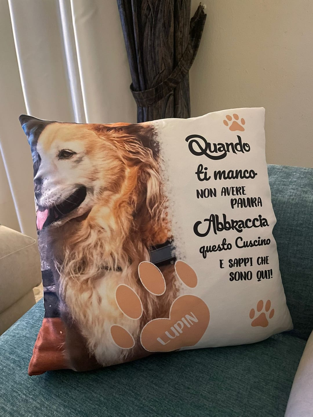 Customer photo review of Quando ti manco - Cuscino personalizzato