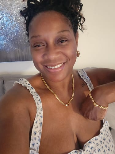 Customer photo review of Havana Puff Heart Earrings