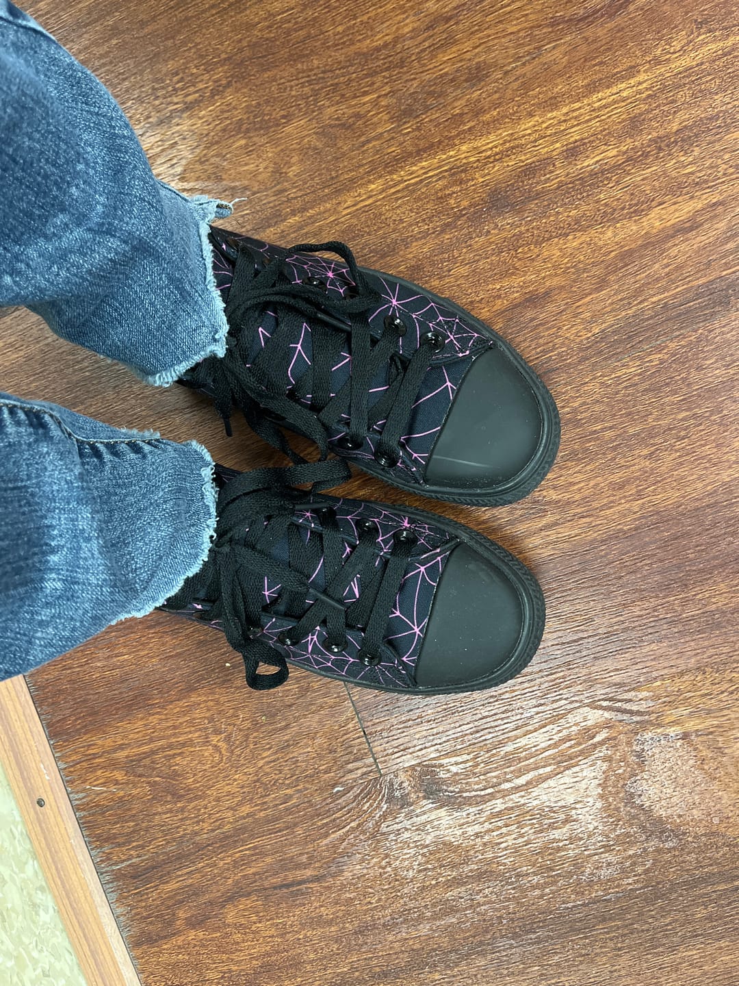 Customer photo review of Black and Pink Spiderweb Low Tops