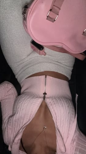 Customer photo review of Strawberry Milk Cable Knit Zip up Cardigan (Pink)