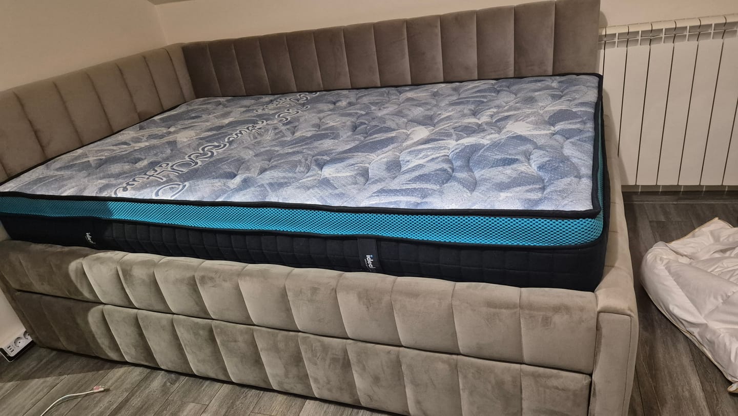 Customer photo review of Pat ALFIE 120x200, stofa catifelata bej - Bluvel 40, cu somiera si corp aditional