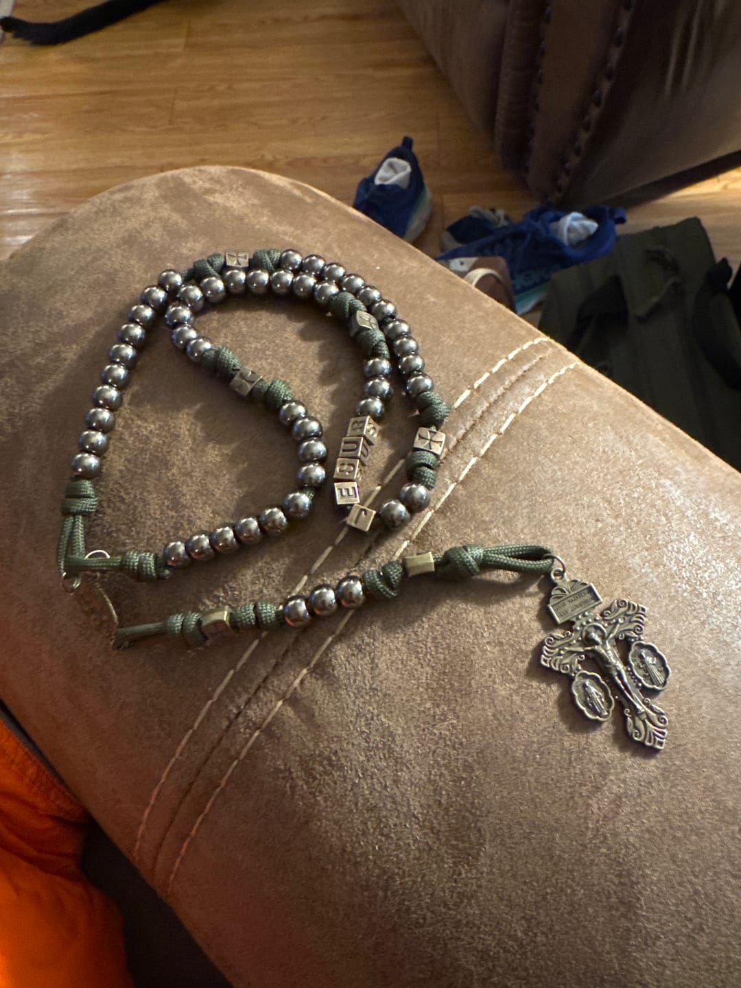 Customer photo review of Christianartworkshop Military - Style Paracord Rosary: Silver-Toned Beads & Brass JESUS