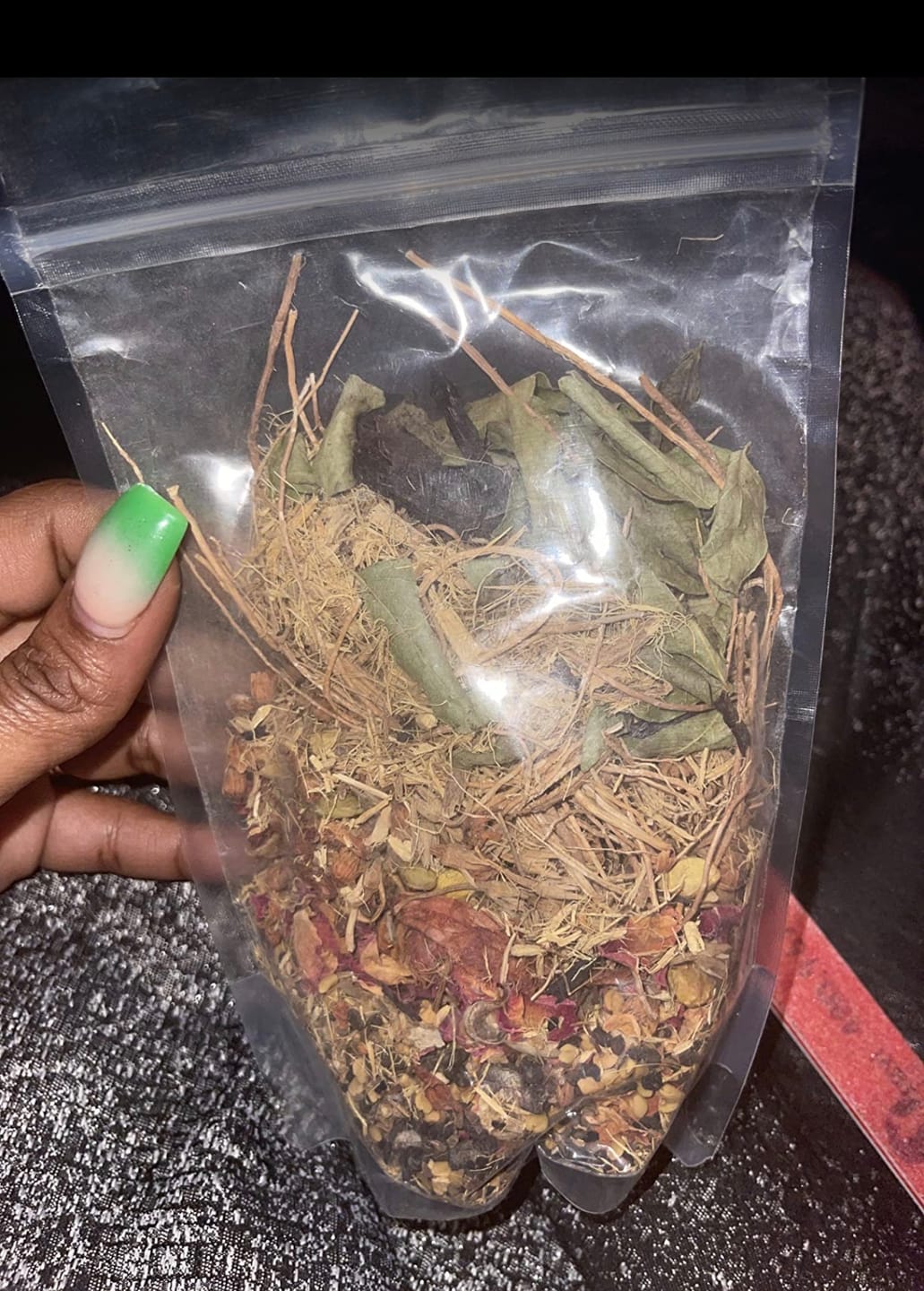 Customer photo review of 18 Herb Hair Tea Rinse & Hair Oil Mix
