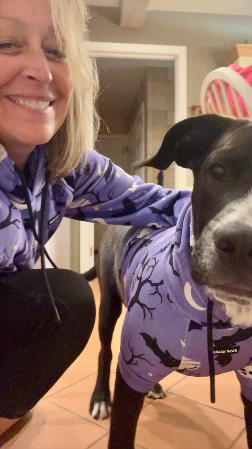 Customer photo review of Halloween Dog Hoodie - Purple