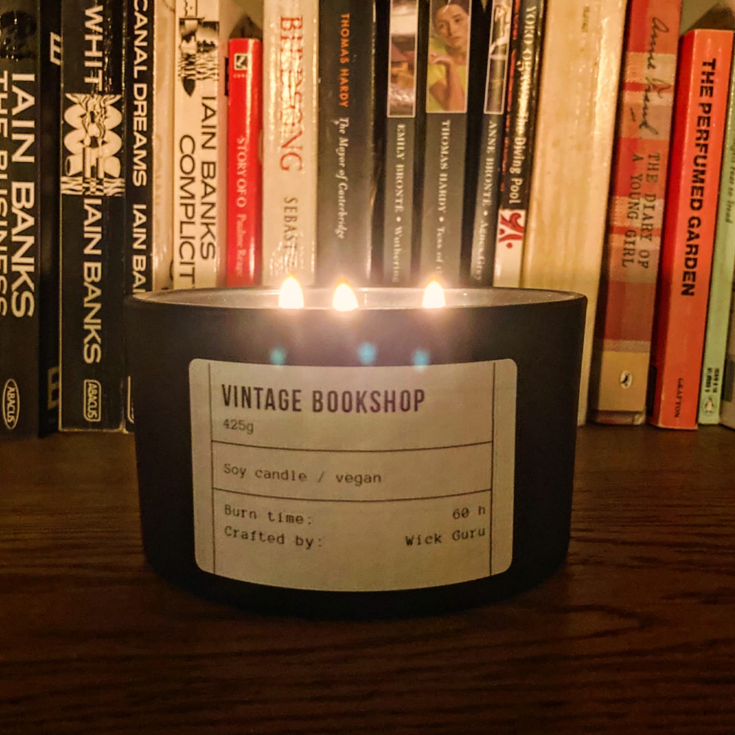 Customer photo review of Vintage Bookshop Candle | Pepper + Violet + Patchouli