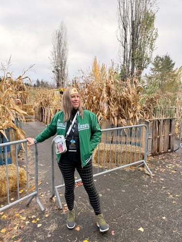 Customer photo review of Custom Green White Varsity Full-Zip Letterman Bomber Jacket