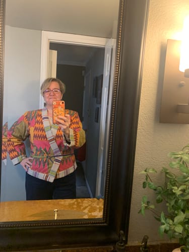 Customer photo review of MIRAGE JACKET | MYSTIC IKAT X NOIR BLOSSOM