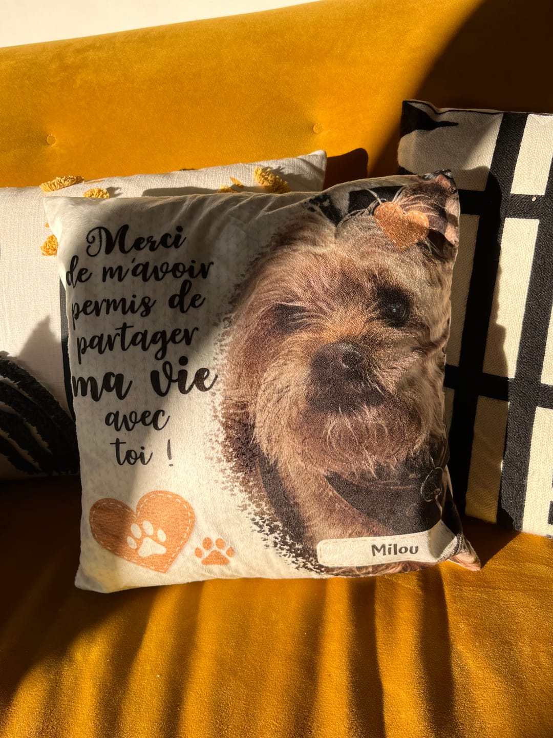 Customer photo review of Merci - Coussin personnalisé