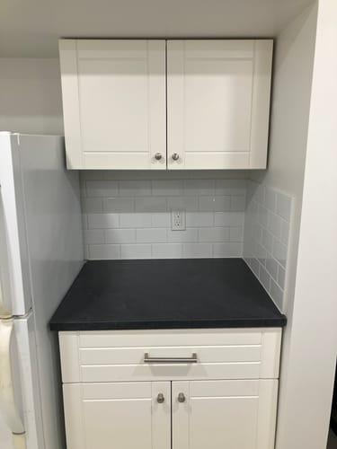 Customer photo review of 30" Wide x 18" High Stove Cabinet - Painted Doors