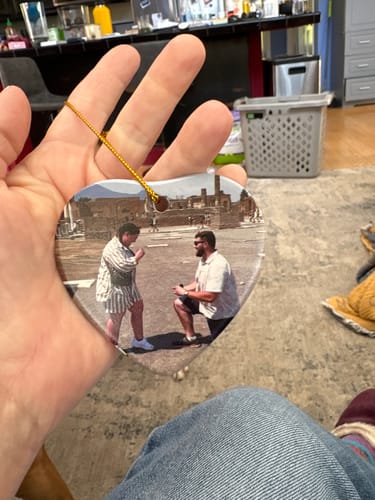Customer photo review of Engagement Ornament - Custom Map & Photo Gift Heart-shaped Ceramic Ornament
