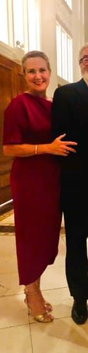 Customer photo review of Rayna One Shoulder Draped Dress in Magenta by Theia Couture - RENTAL