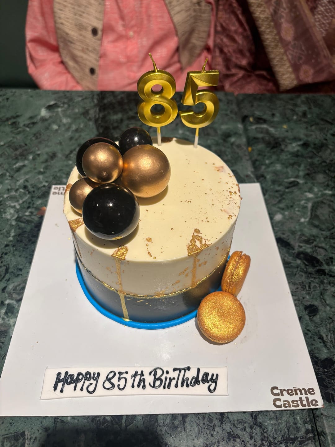 Customer photo review of Gold Splash Blue Cake