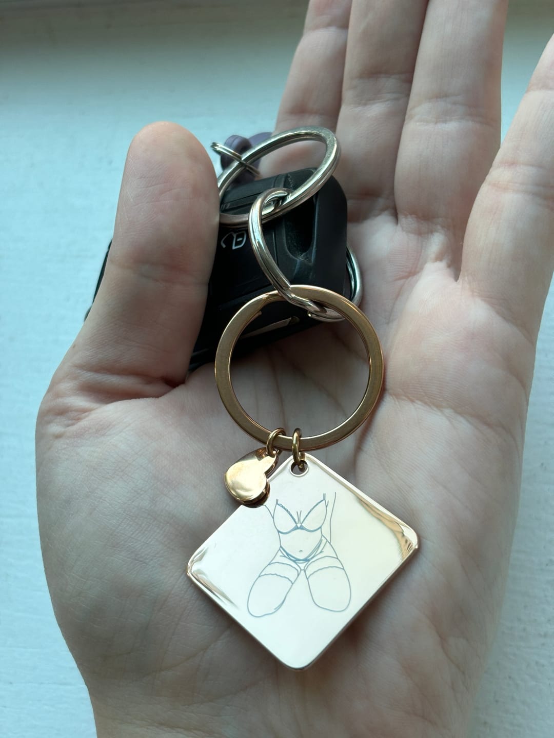 Customer photo review of Spicy Custom Engraved Photo Keychain