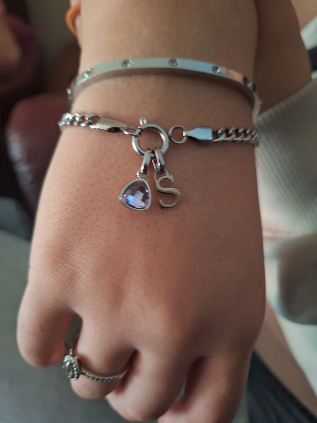 Customer photo review of Letter & birthstone bracelet silver