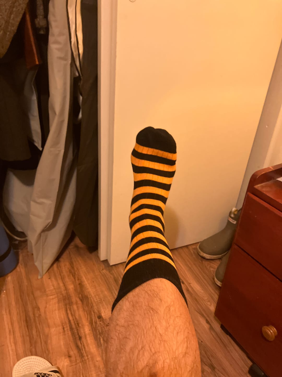 Customer photo review of Retro Striped Cotton Socks - Black/Orange
