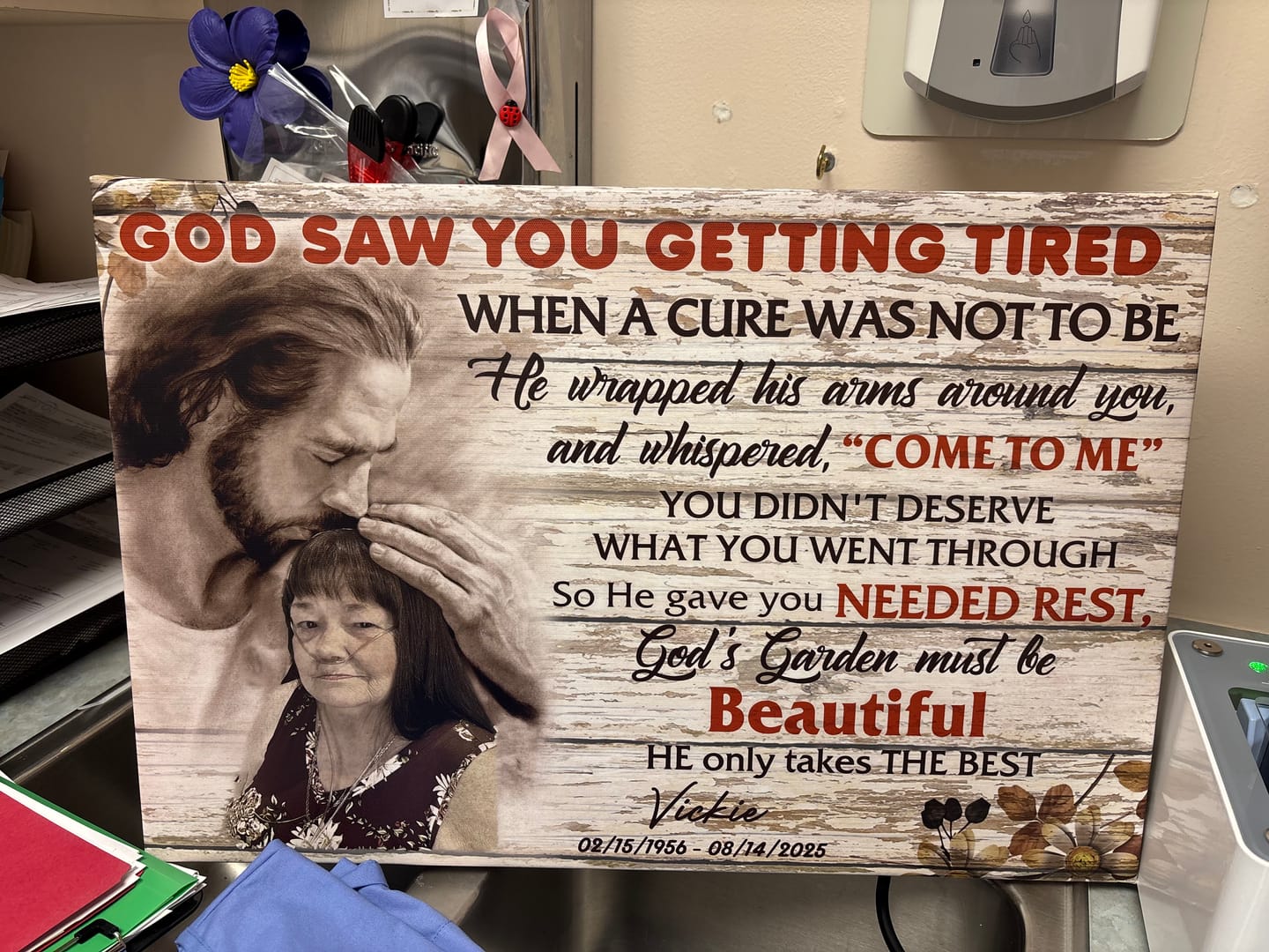 Customer photo review of Personalized Photo Memorial God Saw You Getting Tired Safe In God Is Hand Canvas Prints And Poster