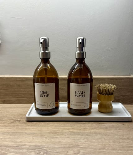 Customer photo review of Set of 2 Amber Glass Bottles 500 ML Long tray & Dish Brush