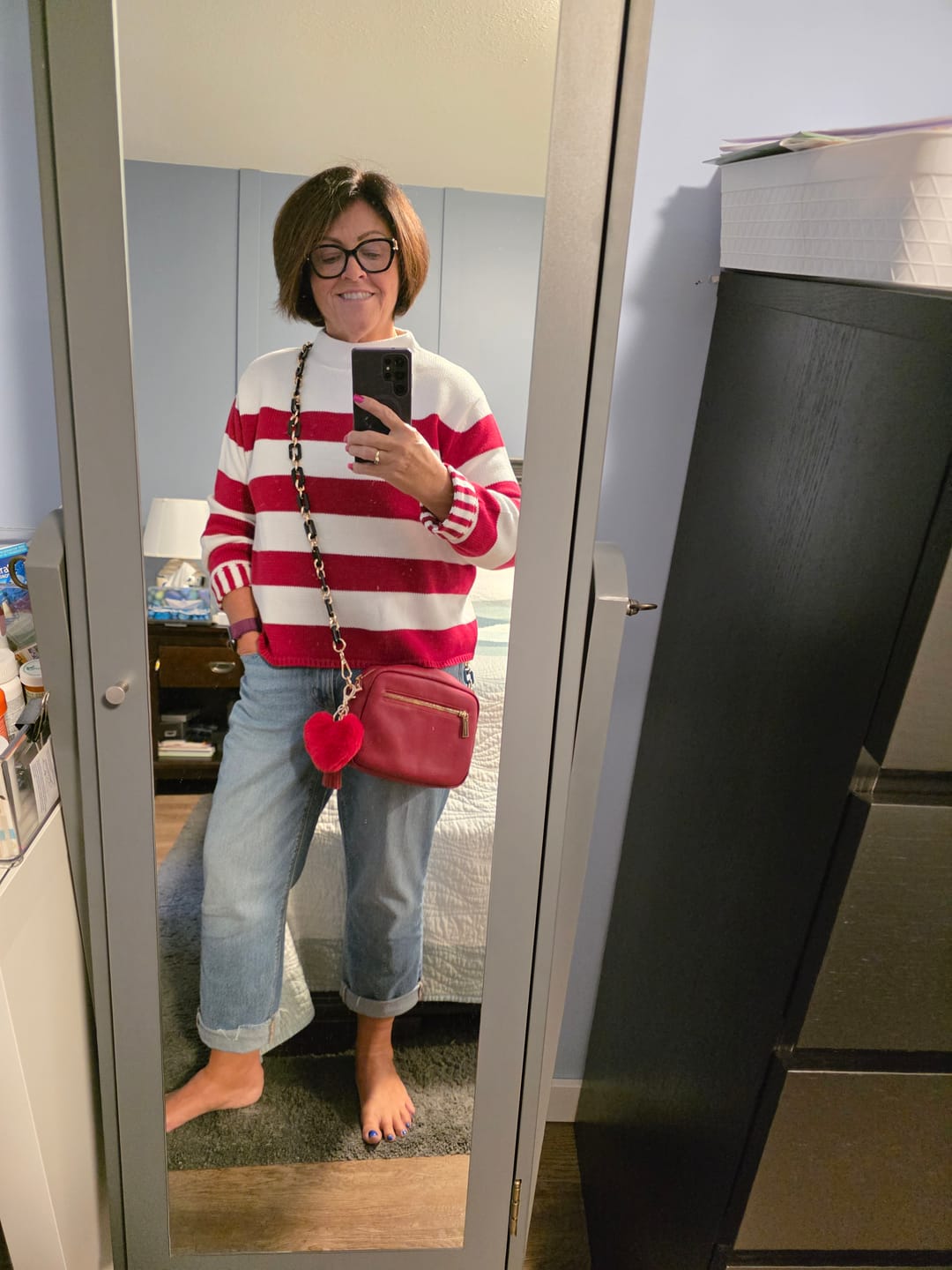 Customer photo review of Zen Striped Cotton Sweater (Red)