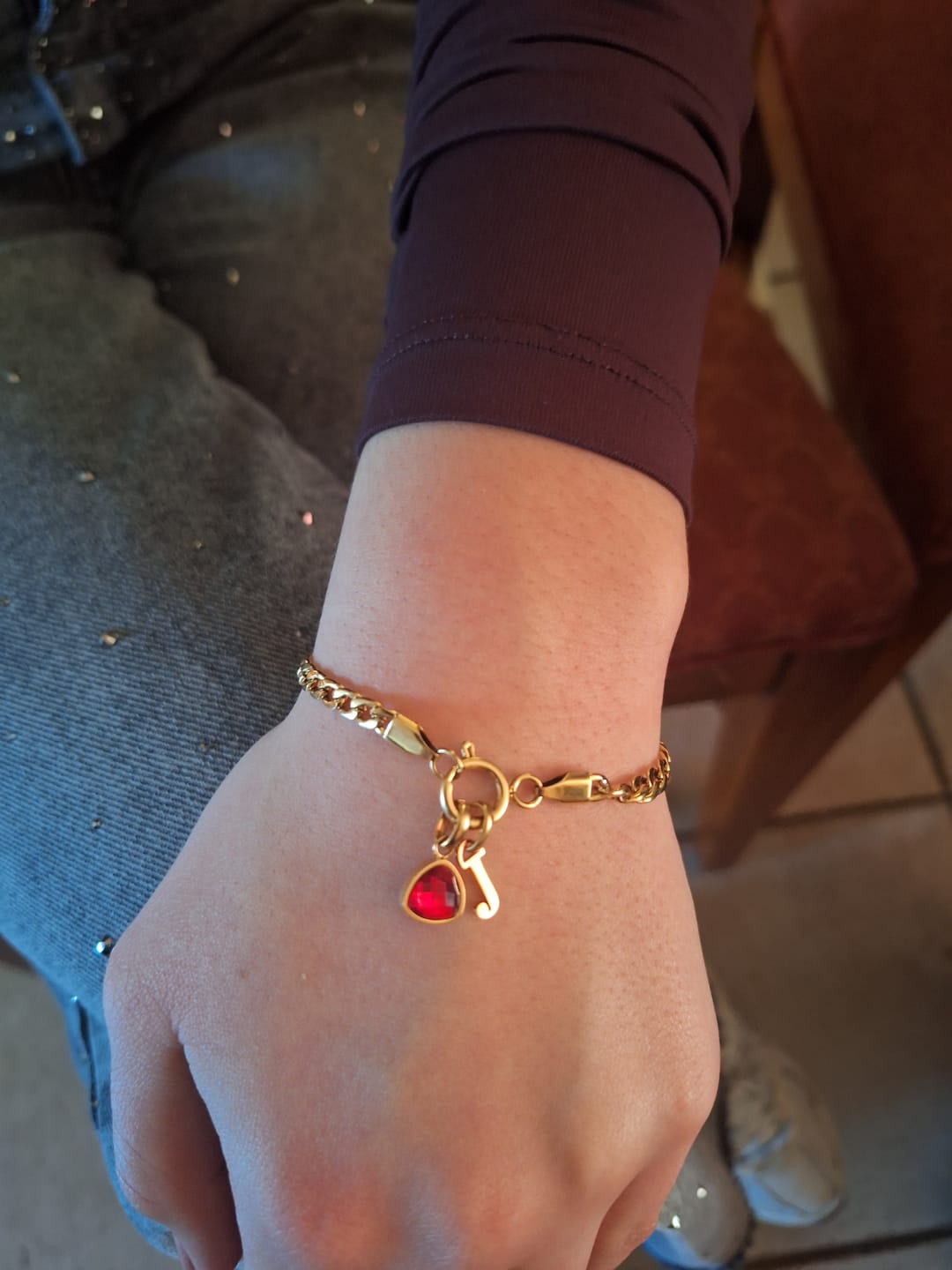 Customer photo review of Letter & birthstone bracelet gold