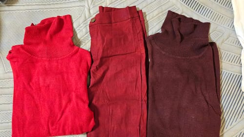 Customer photo review of High Waist Denim Skinnies - Burgundy
