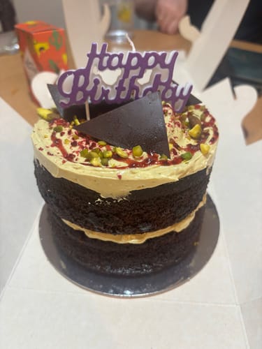 Customer photo review of Chocolate & Pistachio Cake