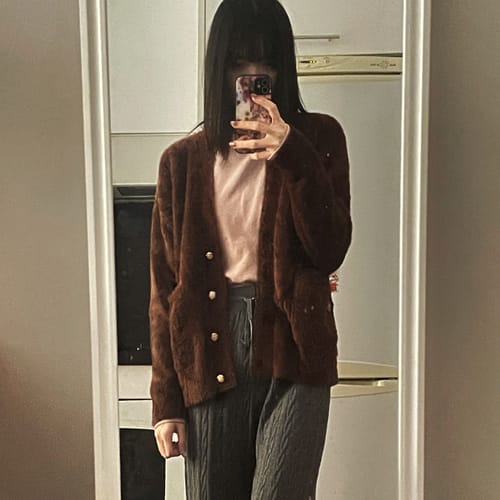 Customer photo review of Furry V-Neck Knitted Cardigan