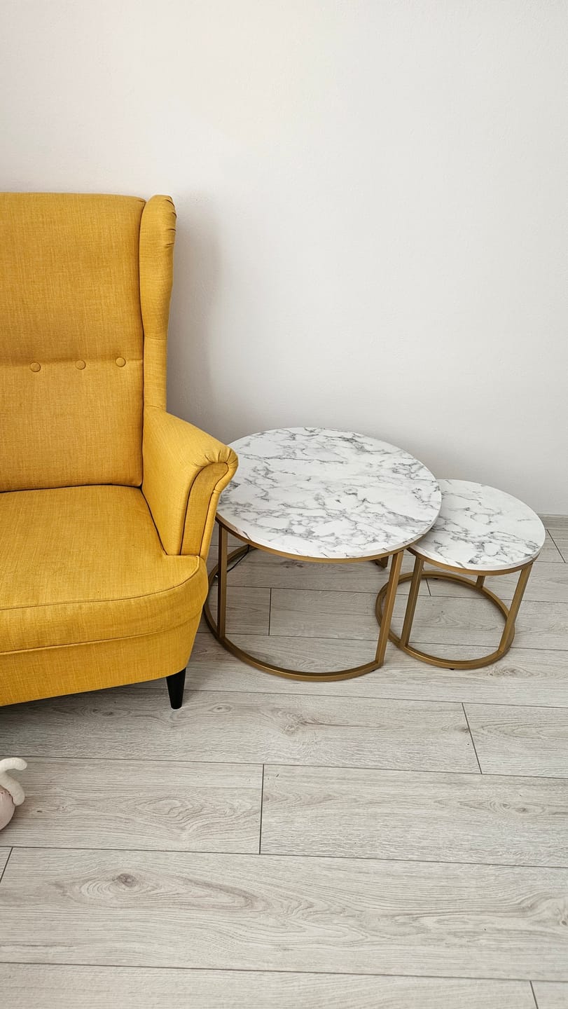 Customer photo review of Set 2 masute cafea PAOLA, alb cu efect de marmura/auriu