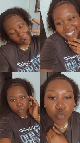 Customer photo review of CurlyMe 3 In 1 Half Wig Afro Kinky Curly Glueless Install Half Wig With Draw-string Beginner Friendly