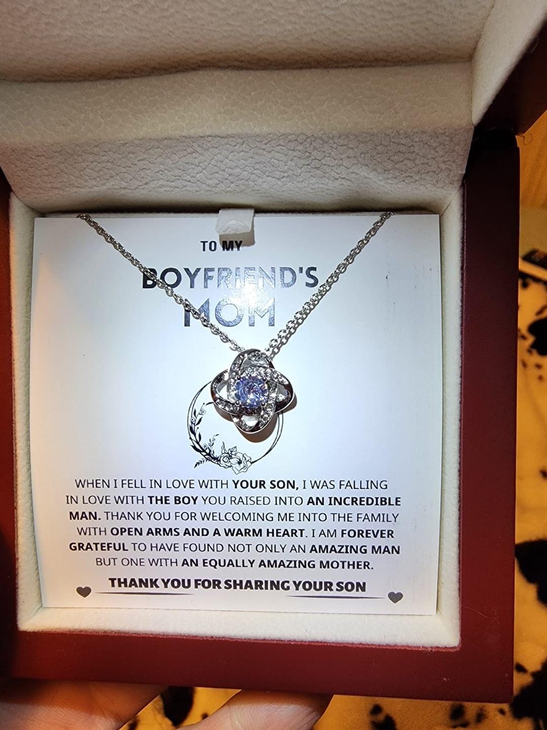 Customer photo review of Boyfriend's Mom Gift-Forever Grateful- Love Knot Necklace