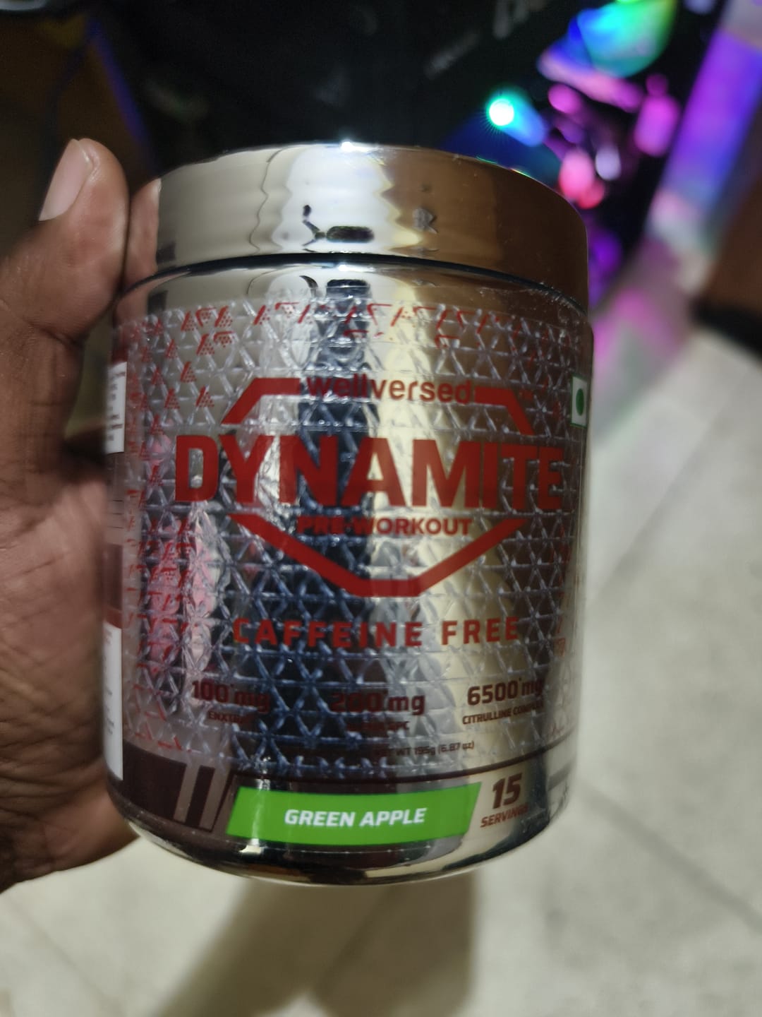 Customer photo review of Dynamite Pre-Workout Caffeine Free (195g, 15 Servs) | Green Apple