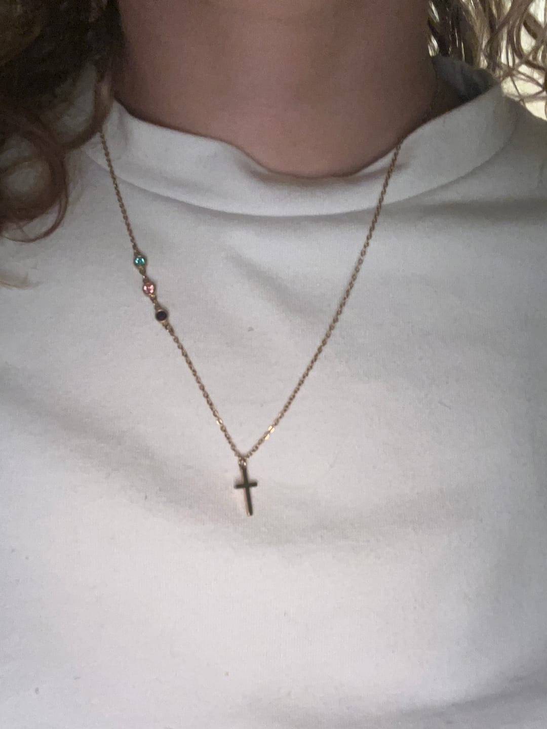 Customer photo review of Dainty Cross and Birthstone Necklace