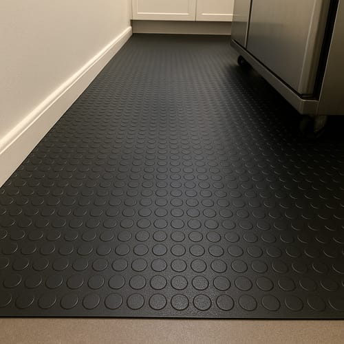 Customer photo review of Non-Slip Rubber Flooring Roll – Studded Penny Pattern – R11 Slip Rated – Oil Resistant – 3mm, 4mm, 6mm – Cut to Length
