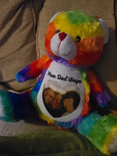 Customer photo review of A Cuddle from Heaven Personalised Photo Teddy Bear