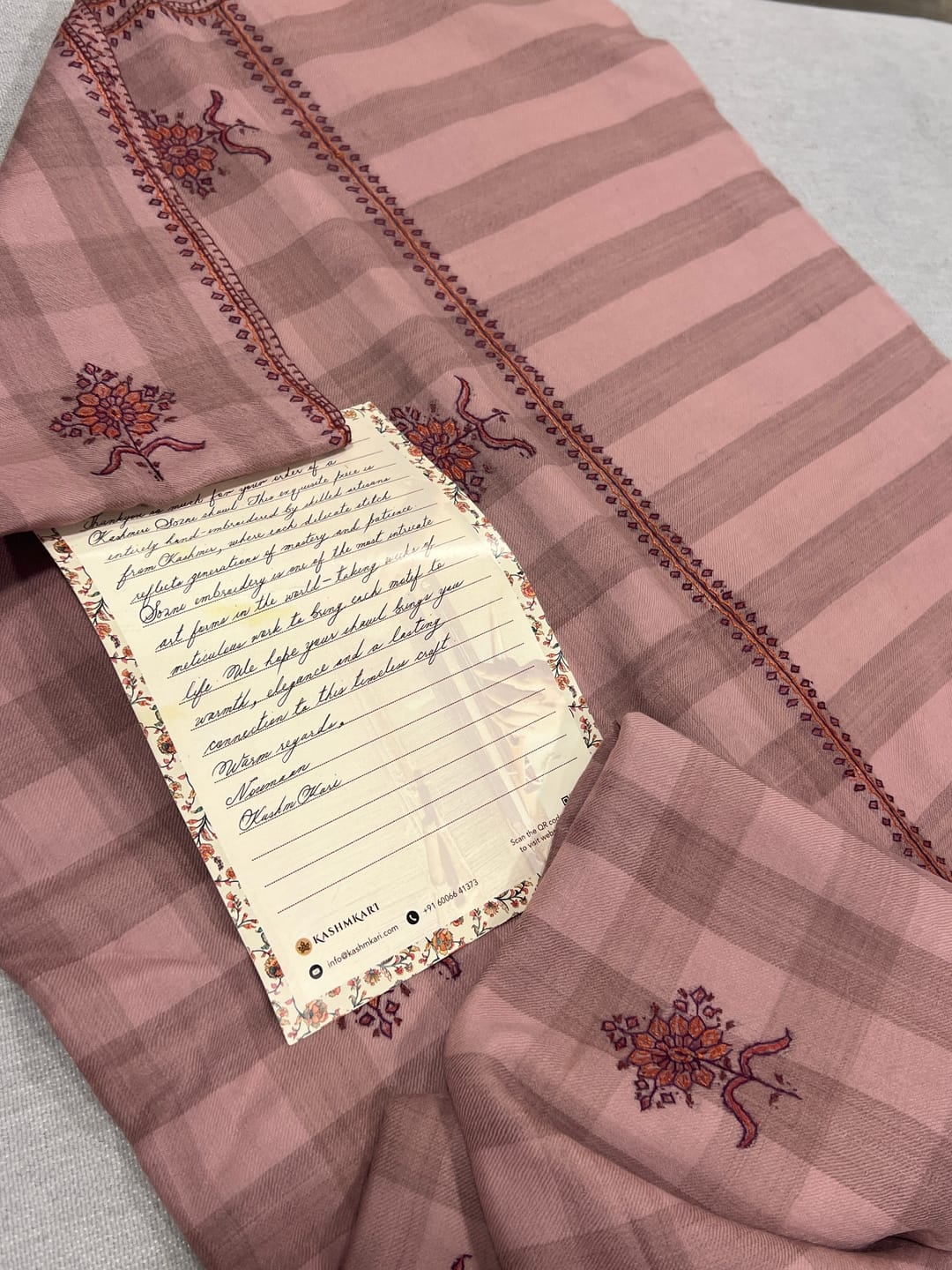 Customer photo review of Gulaabo Charm: Merino Wool Shawl with Hand-Embroidered Sozni Blooms