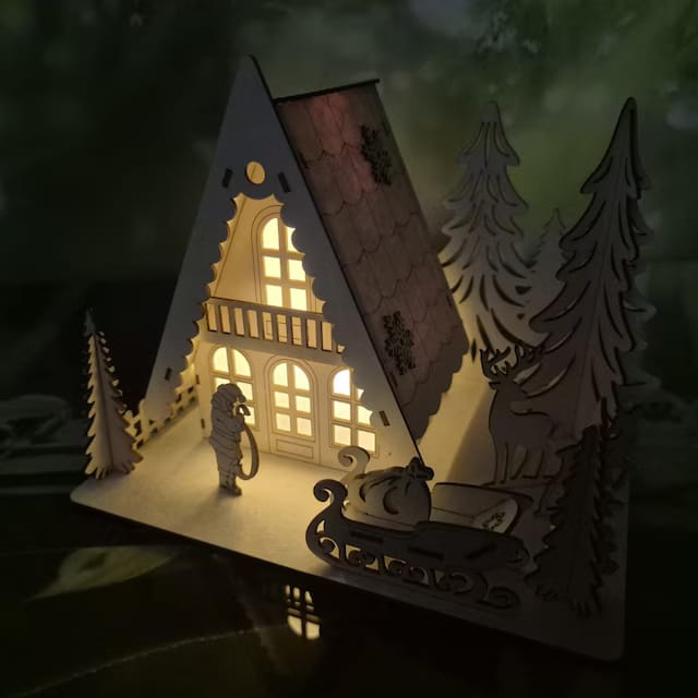 Customer photo review of Christmas house Santa sleigh scene laser cut svg file