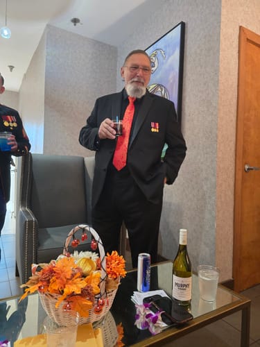 Customer photo review of Barry. Wang Floral Tie Red Gold Paisley Silk Necktie Hanky Cufflinks Set for Men Wedding