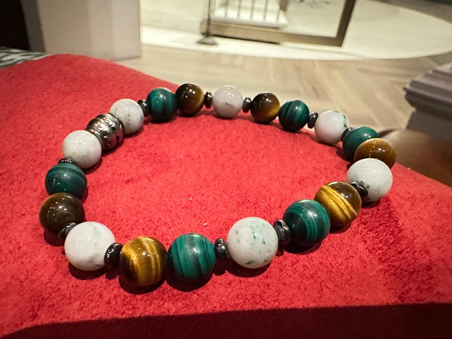 Customer photo review of Malachite, Phoenix Stone and Tiger's Eye Stretch Bracelet – Artisan Made